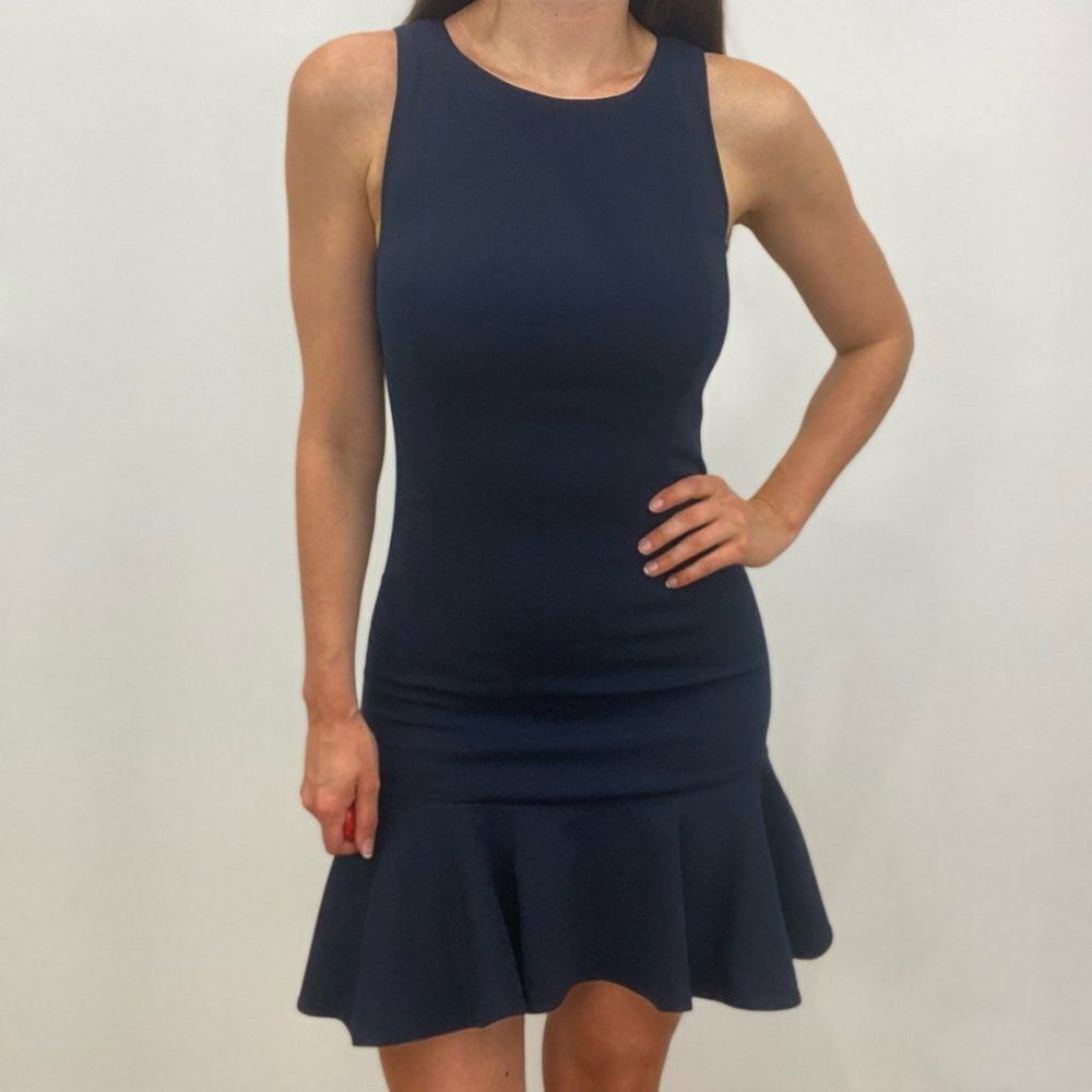 Jay Godfrey Navy Blue Ruffle Cocktail Mini Dress